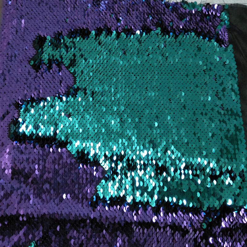 65 x 50cm bling bling romantisk lilla og grønnblå farge paljett dobbeltsidig vendbart paljettstoff sateng bakside paljettstoff