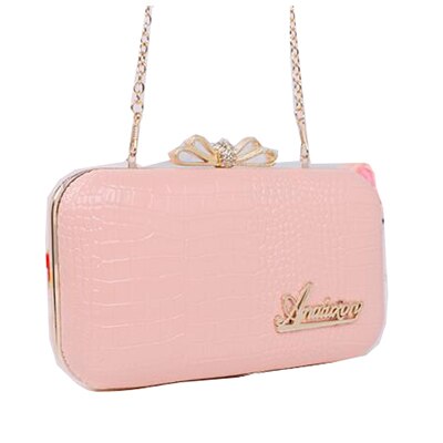 wave of female crocodile pattern chain handbag ladies shoulder bag evening clutch bag box make up bag mobile phone bag: pink