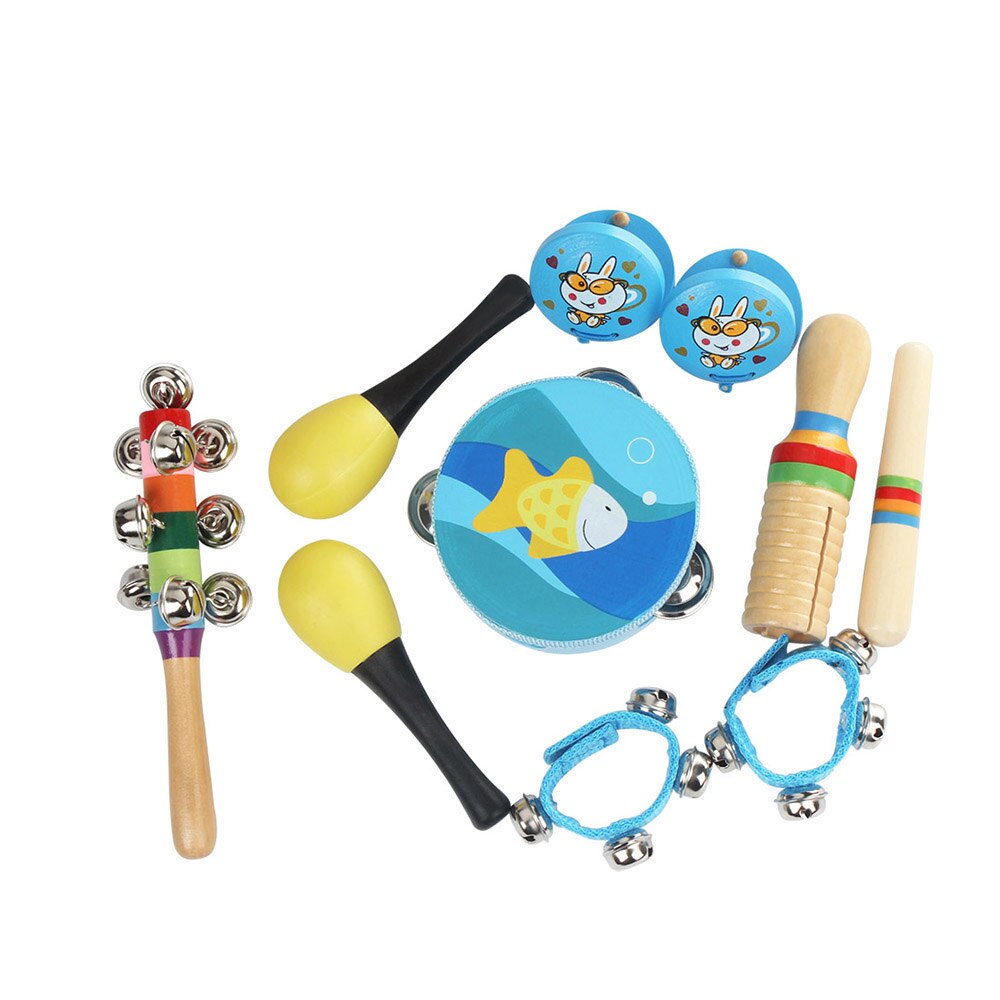 Neue 10 teile/satz Musical Spielzeug Orff-instrumente Sets Band Rhythmus Kit Einschließlich Tamburin Maracas Kastagnetten Handbells für Kinder