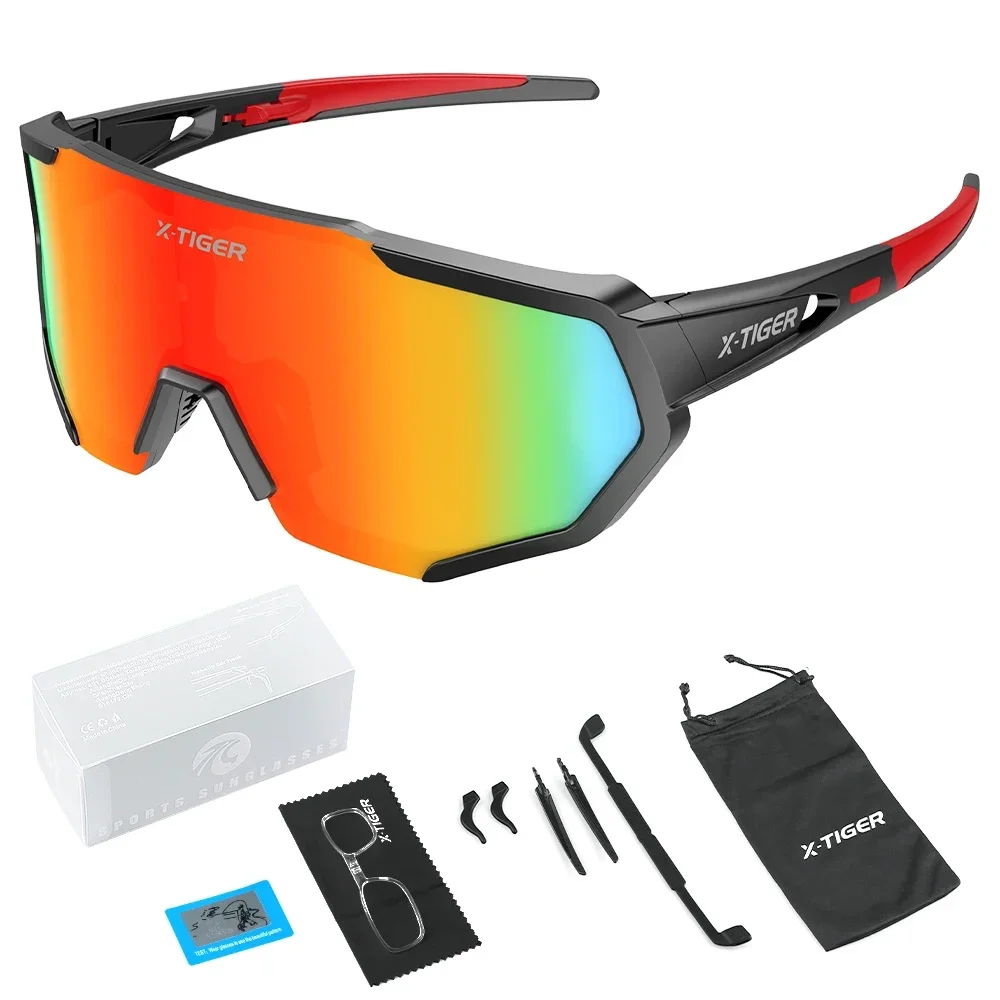 X-tiger landsvägscykel polariserade cykelglasögon  uv400 herr- och damglasögon utomhussporter landsväg mtb cykel ridglasögon solglasögon: Svart