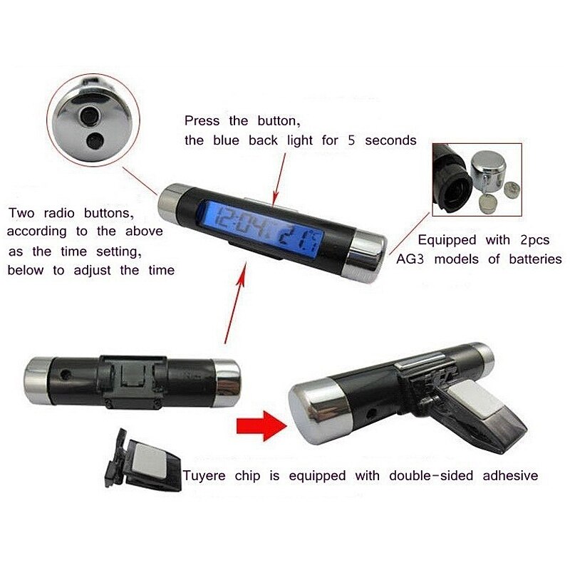 2 in 1 LED Auto Klok Auto Thermometer Lichtgevende... Grandado