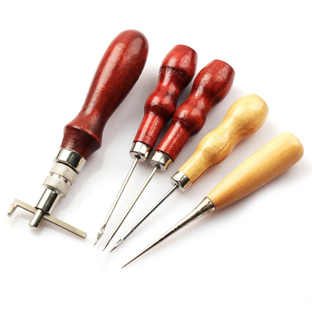 14Pcs Leather Craft Set Hand Stitching Sewing Tools DIY Waxed Rope Needle Thimble Thread Awl Handwork Kits T0.2