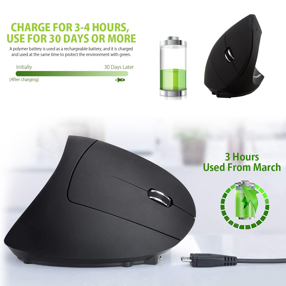 2.4Ghz Ergonomic Optical Mouse 800/1200/1600DPI Vertical Mouse 5 Buttons for Laptop Desktop PC Macbook Gaming Mouse