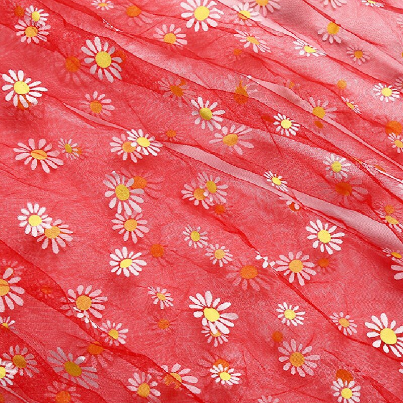 Daisy trykt organza stoff for jenter sommerkjole prinsesse kjole håndlaget diy klesdekorasjon liten daisy diy tyll: Rød