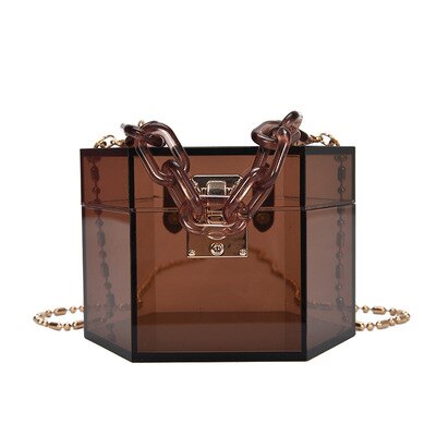 Acrylic Chain Transparent Box Jelly Bag Individual Hexagon Clear PVC Women Handbags Mini Evening Crossbody Tote Bags: Auburn