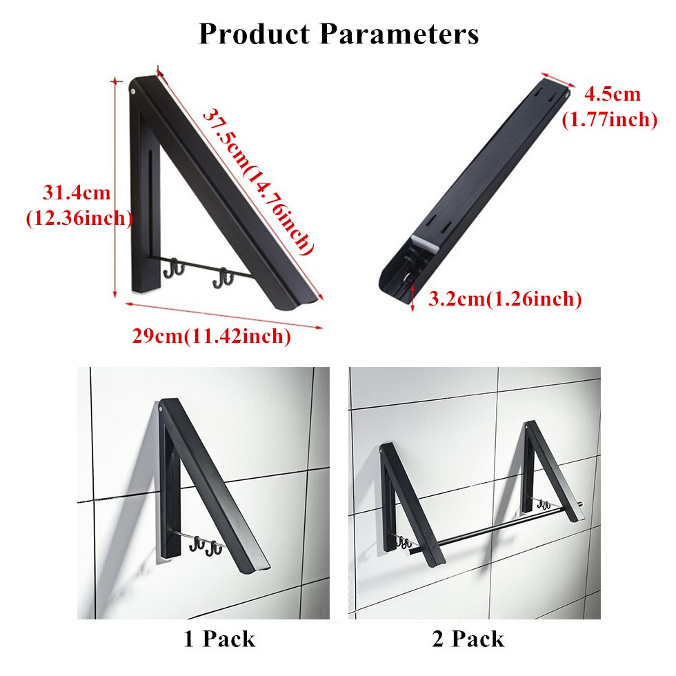 Bathroom Wall Mounted Black Clothes Hanger Indoor Outdoor Cloth Drying Rack Retractable Aluminium Hanger Laundry Balcony