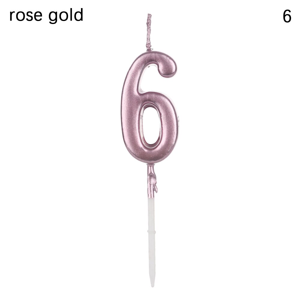 Rose Gold Happy Birthday Number Cake Candles 0 1 2 3 4 5 6 7 8 9 Cake Topper Kids Girls Boys Bar Baby Party Supplies Decoration: Rose Gold 6