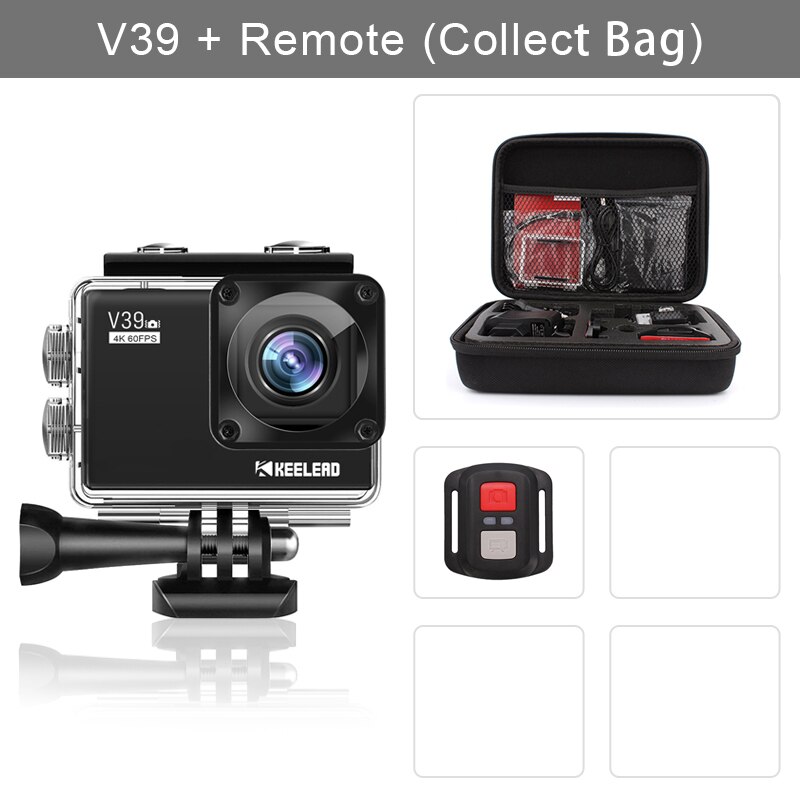 KEELEAD V39 action camera 4K / 60FPS 20MP 2.0 "LCD EIS video Dual MIC WiFi waterproof Pro Helmet cam Sport camera VS EK7000 cam: V39  bag Remote / Standard