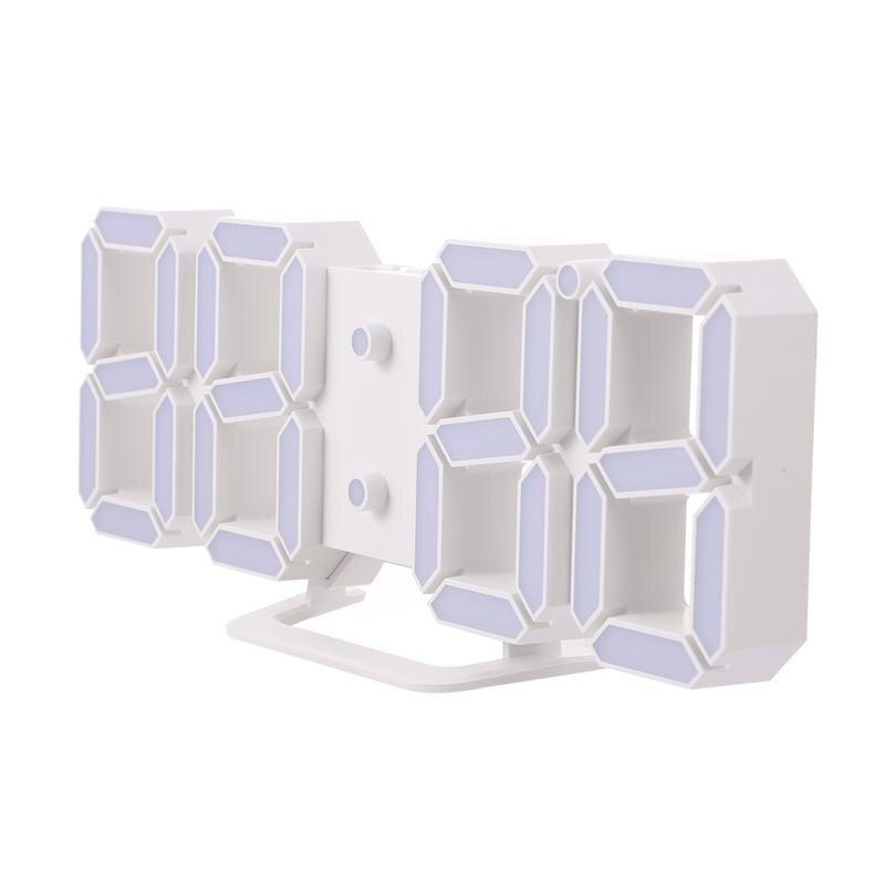 3D LED Digital Clock Wall Desk Alarm Clock USB Charging Clock for Home Office (White, Red Numbers)