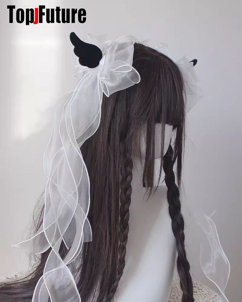 Presilha de cabelo com laço grande, asa de anjo, y2k, menina, harajuku, gótico, original, subcultura, acessórios, grampos de cabelo, presilhas de cabelo