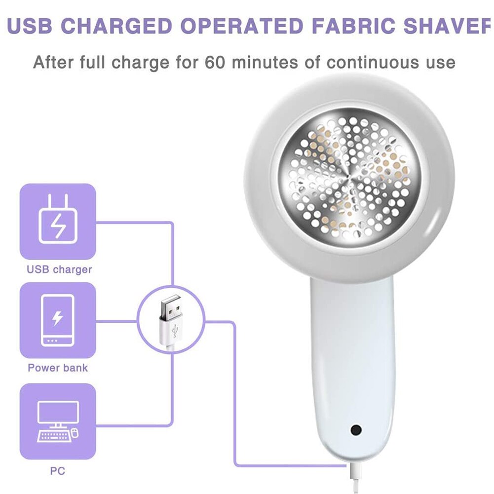Mini Portable Hair Ball Trimmer Hair Removal Shaver USB Rechargeable Electric Fabric Shaver with 2 Spare Blades