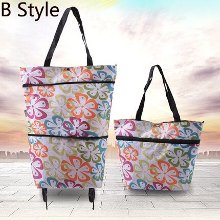 Folding Boodschappentas Winkelwagen Groenten Shopping Organizer Draagbare Tas Op Wielen Zak Eten Trolley Tas Sleepboot Pakket: B Style Small Flower