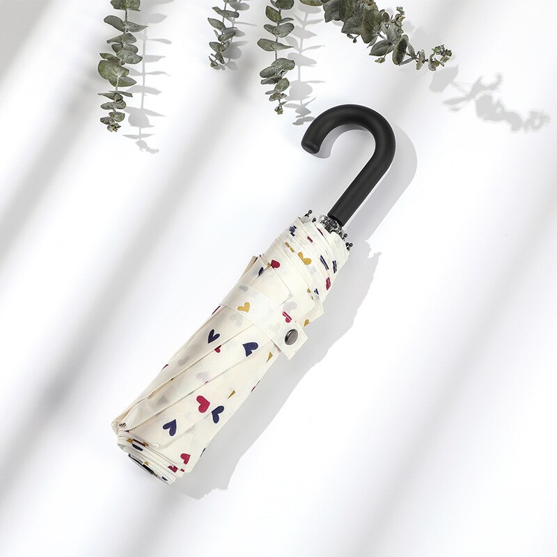 Gancho triple paraguas doble-propósito protección solar UV paraguas para mujer plegable de viaje compacto paraguas Durable paraguas de la lluvia: Love Rain