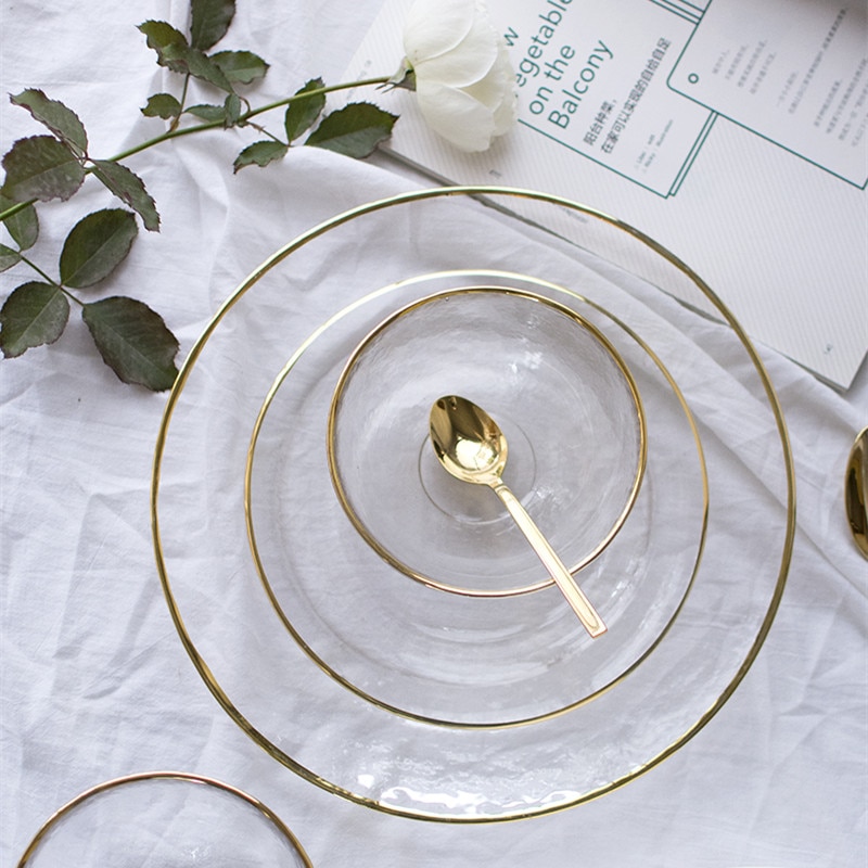 Phnom Penh talerz sałatkowy Phnom Penh szklana zastawa stołowa płyta ręcznie malowane złoty krawędzi talerz na owoce złoty talerz robić przechowywania