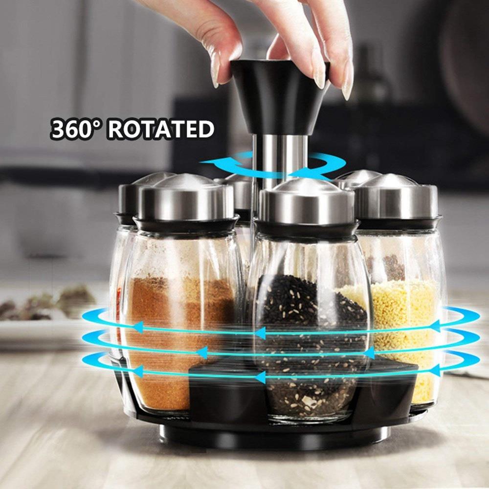 Jeyl 7 st/set roterande rostfritt stål cruet krydda kryddburkar set salt och peppar shakers krydda sprayer köksredskap
