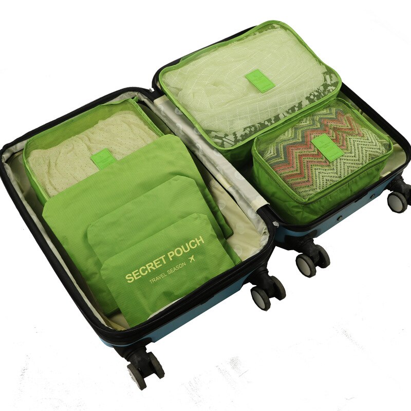 Qiaqu 6 Stks/set Reizen Opbergzakken Draagbare Bagage Organisator Kleding Tidy Pouch Koffer Verpakking Waszak Reizen Accessoires: Green