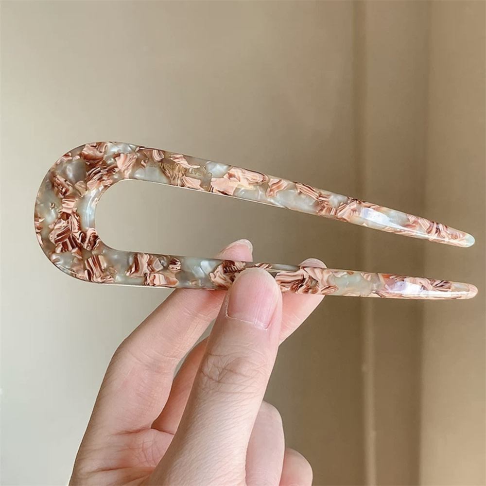 Horquillas simples en forma de U con estampado de leopardo, horquilla para el pelo geométrica de acetato para hacer moños, herramientas de peinado Vintage DIY para mujeres y niñas: Lavanda