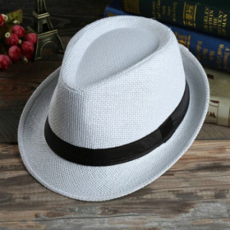 Unisex kvinner menn sommer casual trendy beach sun straw panama jazz hat cowboy fedora hat gangster cap: Hvit