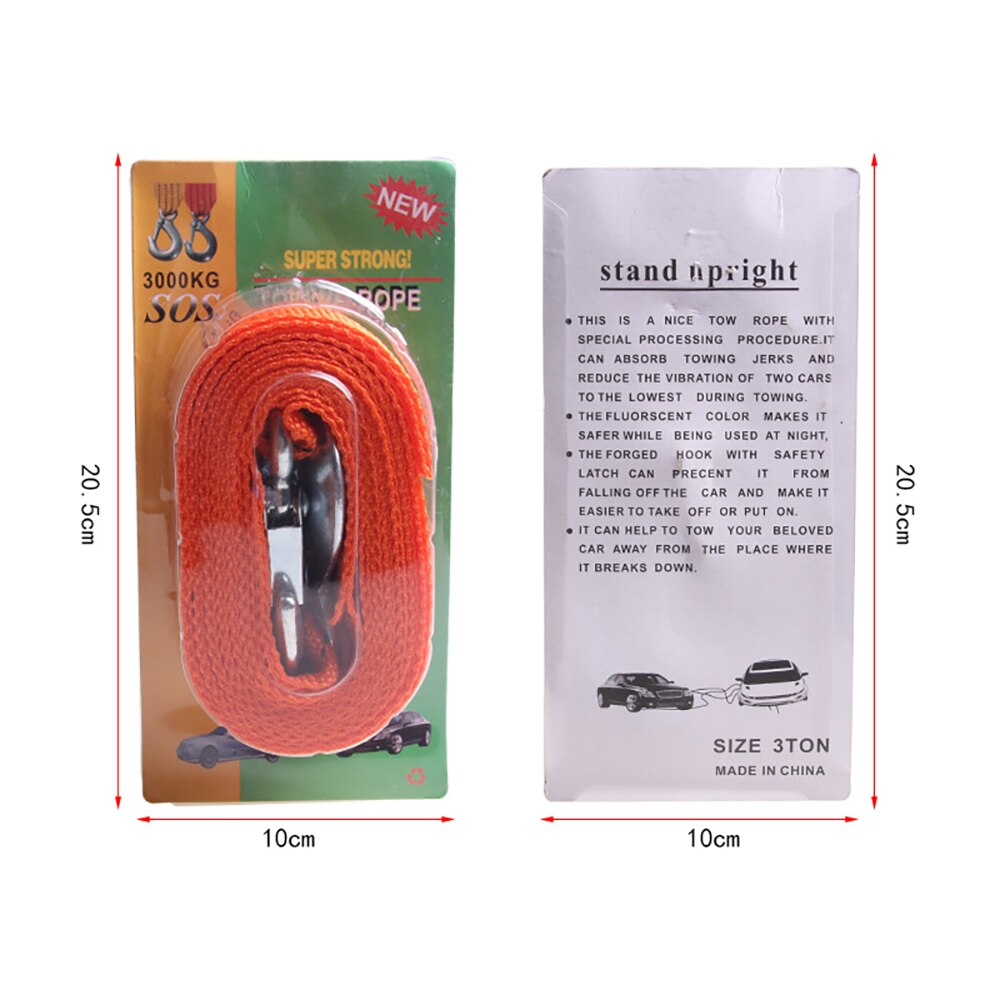 Car Tow Strap 4m 3 T Heavy-Duty Tow Rope With Steel Hooks Fluorescent Rope for Truck Car Up To 3 Tonnes