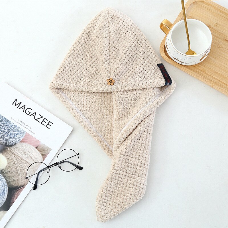 Toalla para el cabello con botón, turbante de microfibra para secado rápido, gorro de cabello seco para adultos, Toalla de baño para después de la ducha para niña, cabello largo, 1 ud.: 03