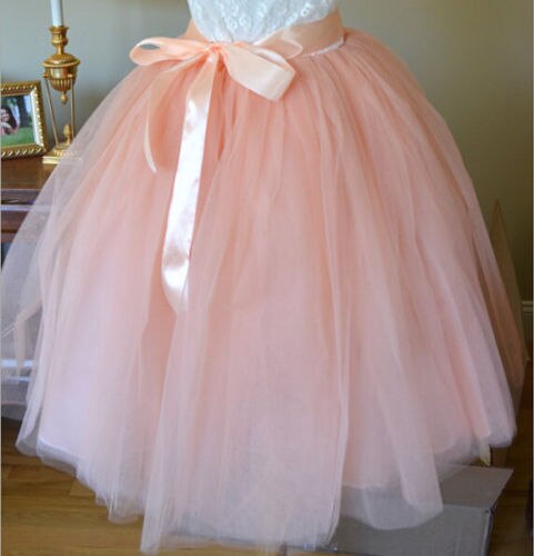 7 Capas Midi Falda de Tul para Niñas Faldas Tutú de Mujer Sólido Encaje Vestido de Enaguas Lolita Faldas Saia Jupe: Rosa