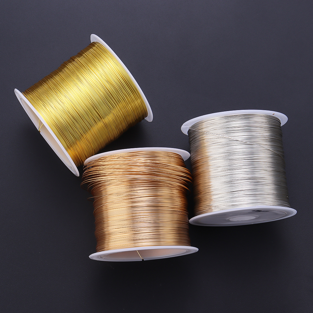 100m/rollo de alambre de cobre de Color dorado y plateado para fabricación de joyería DIY, pulsera, collar, DIY, alambre para abalorios que no destiñe, cuerda para joyería