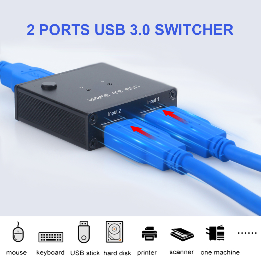 2 Ports USB 3.0 Switcher 2 In 1 Out Selector 2 Computers Sharing 1 USB Devices For Keyboard Mouse Printer Scanner USB Disk