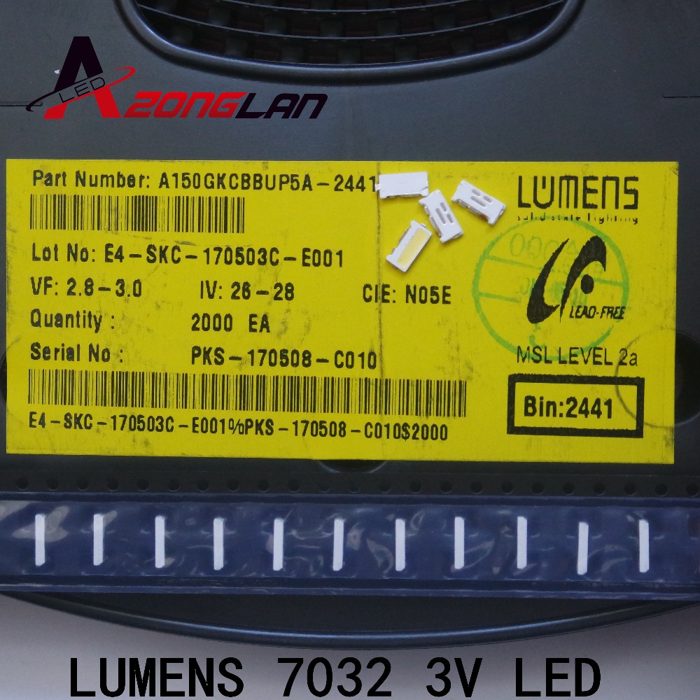 LUMENS LED Backlight Edge LED Series 0.7W 3V 7032 Cool white For SAMSUNG LED LCD Backlight TV Applicatio A150GKCBBUP5A 50PCS