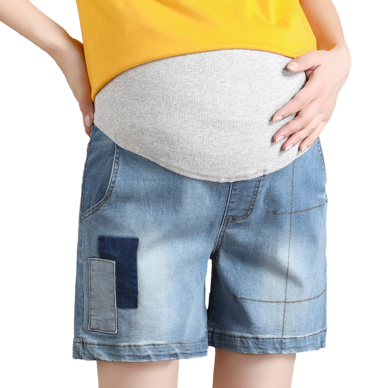 Jean de grossesse pour femmes enceintes | Short de maternité d'été en Denim uni, grande taille