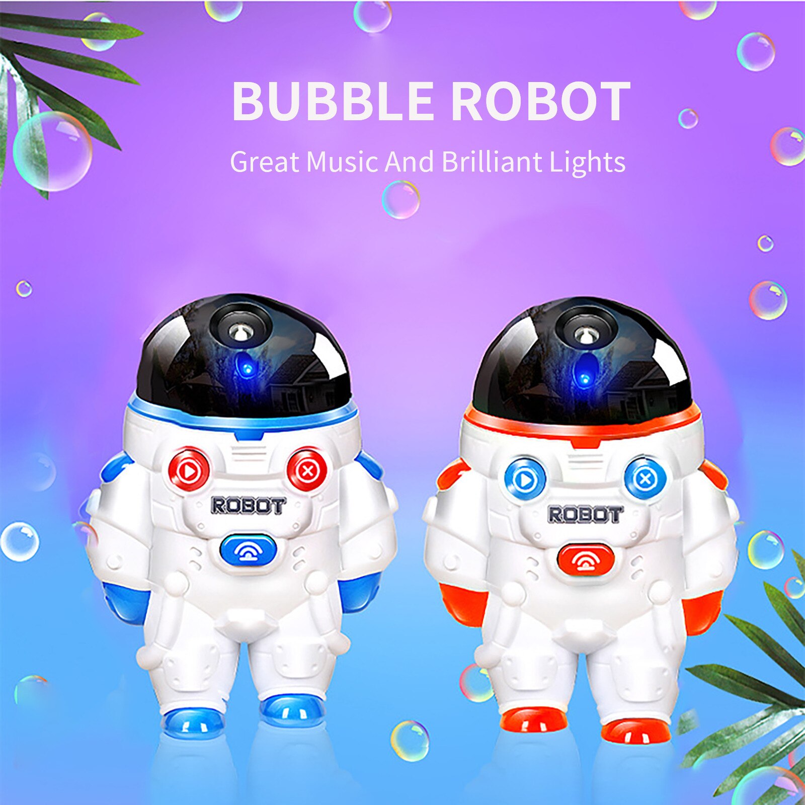 Bubble Machine Bubble Blower Acousto-optic Robot And Bubble Liquid(30ml) Automatic Bubble Maker Children Kids Outdoor Toys