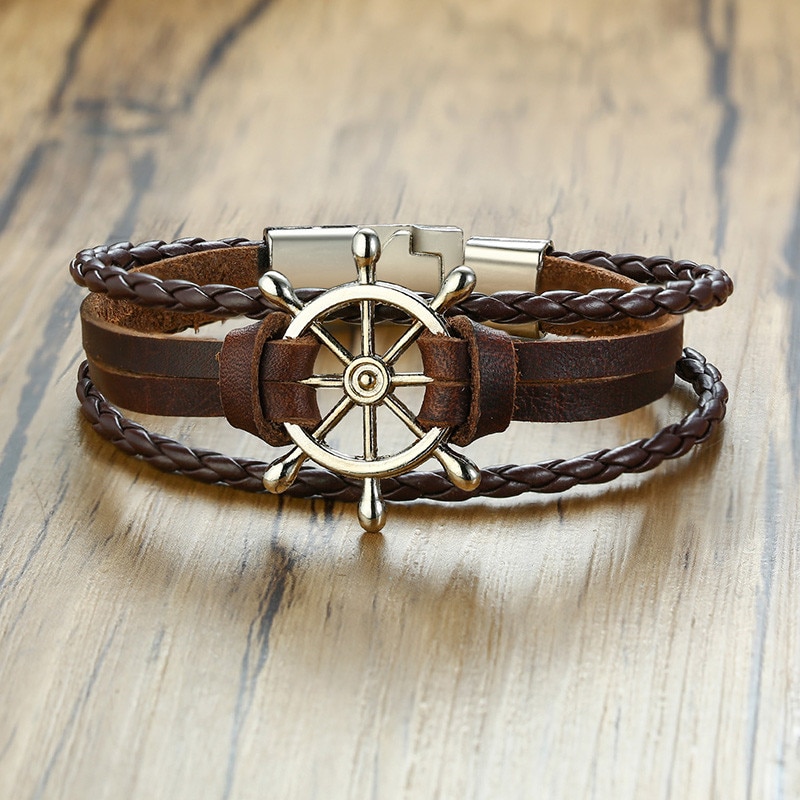 ZORCVENS 2022 Neue Jahrgang rüder Charme Armbinde für Männer Multi-schicht Leder Seil Armbänder Armreifen
