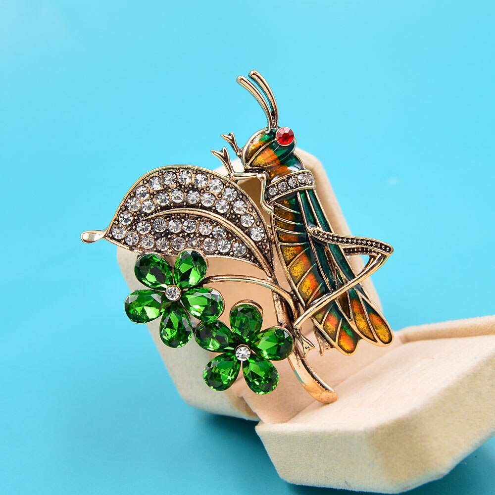 Cindy xiang vintage krystal græshoppe brocher til kvinder græshoppe insekt nål blomster broche efterårs smykker