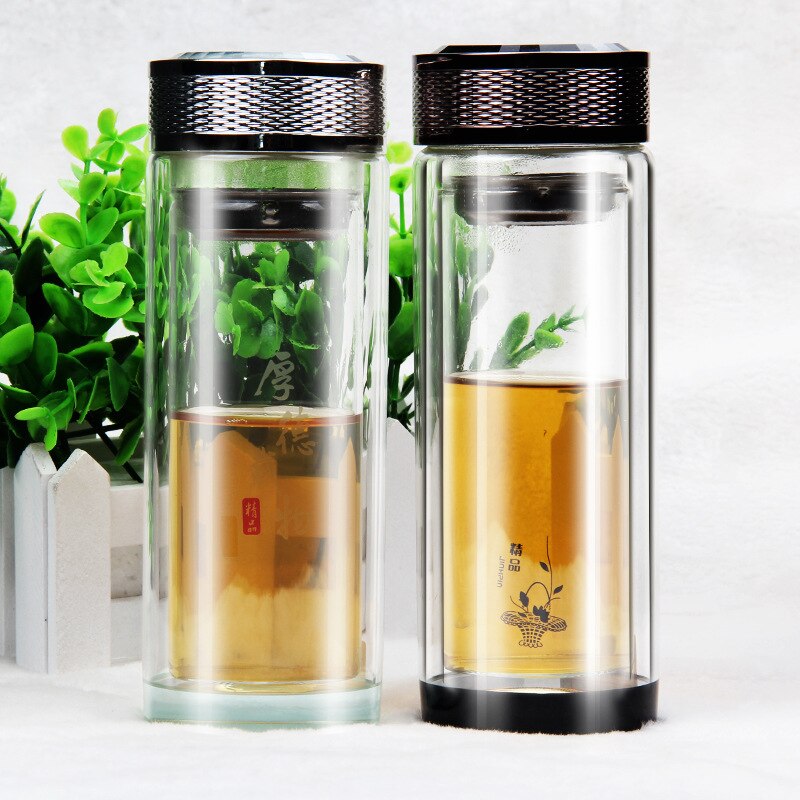 Transparent Double Layer Water Cup Ad High Grade Transparent High Borosilicate Glass Water Bottles
