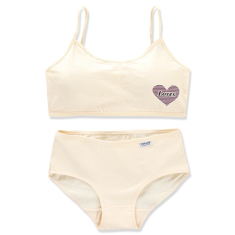 Conjunto de sujetador y bragas para niña adolescente, ropa interior de entrenamiento de algodón puro con tirantes, 8-16 años,: Skin