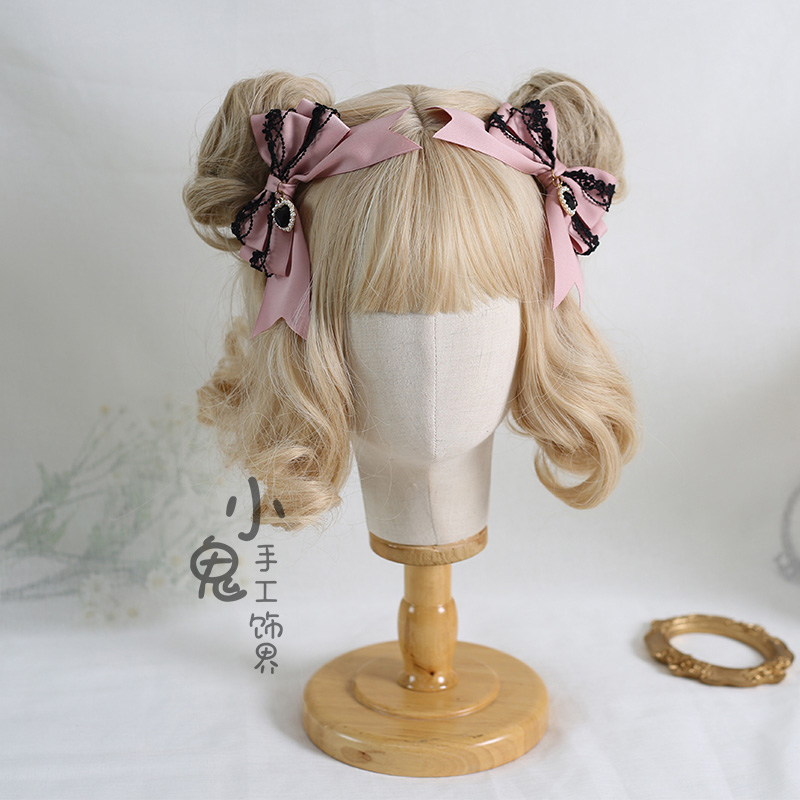 Original Handmade Lolita Dark Halloween Hair Accessories Dark Goth Lace Love Hairpin a Pair of Hairclips