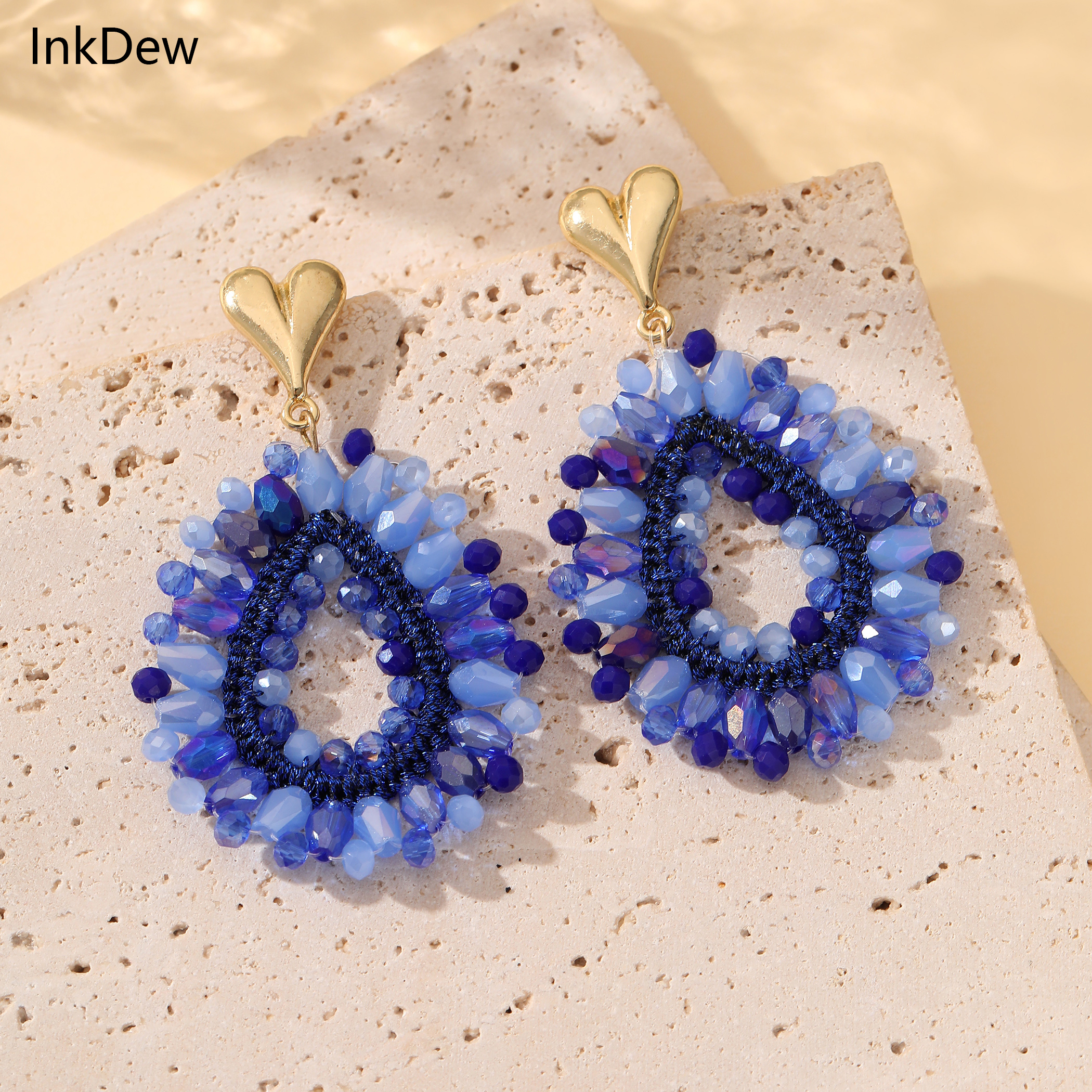 INKDEW-pendientes de gota de agua bohemios para mujer, aretes grandes y largos hechos a mano, cuentas facetadas de cristal, joyería de EA152