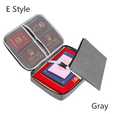 Waterproof Storage Document Bag Portable Household Certificate Finishing Pouch Travel Business Trip Organizer Case Accessories: Gray  E