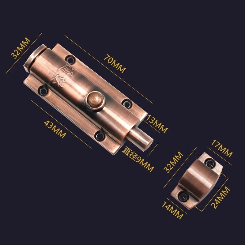 Zinklegering fjeder automatisk dørlås rød bronze dør bolt gate fjeder lås solid bolt møbler kinesisk messing hardware: Bronze