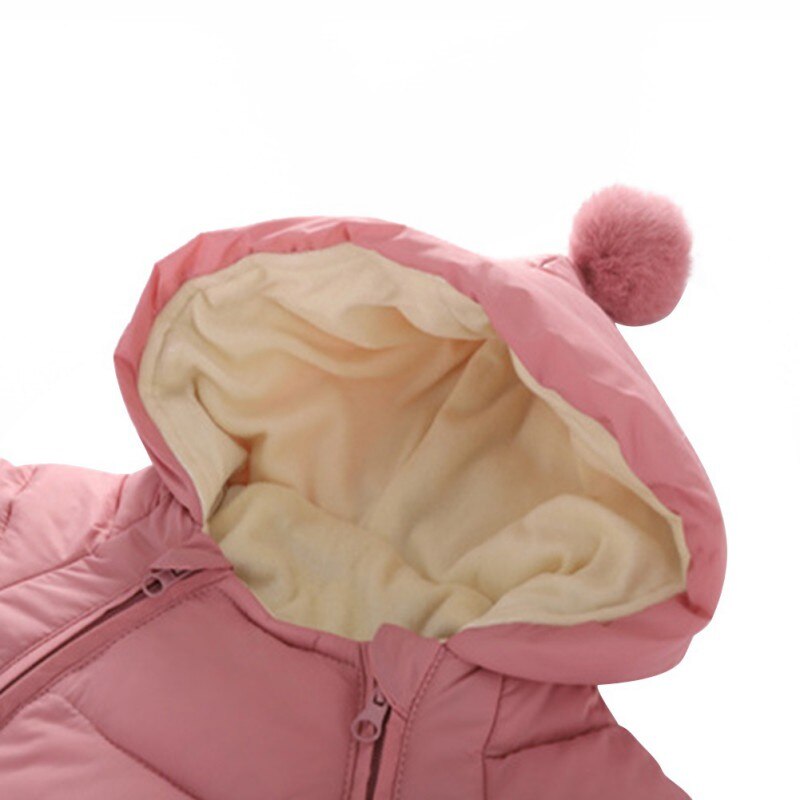 Piumino invernale con cerniera pagliaccetto ispessito per neonato invernale per ragazze ragazzi pompon tuta con cappuccio + guanti + calzino 0-24M
