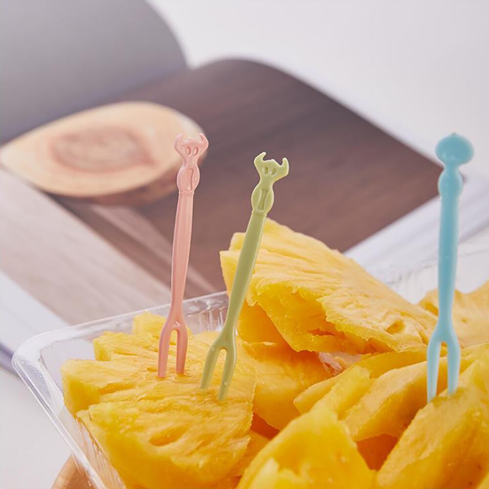 50Pcs Huishoudelijke Leuke Fruit Vork Set Plastic Wegwerp Fruit Teken Huishoudelijke Cake Fruit Salade Kleine Vork
