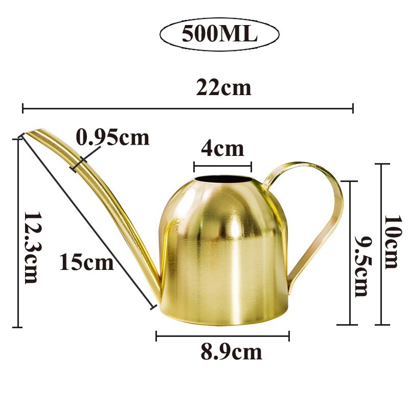 Regadera de boca larga de acero inoxidable de 500ML, regadera de plantas verdes, regadera pequeña dorada, herramientas de jardinería, Control de agua