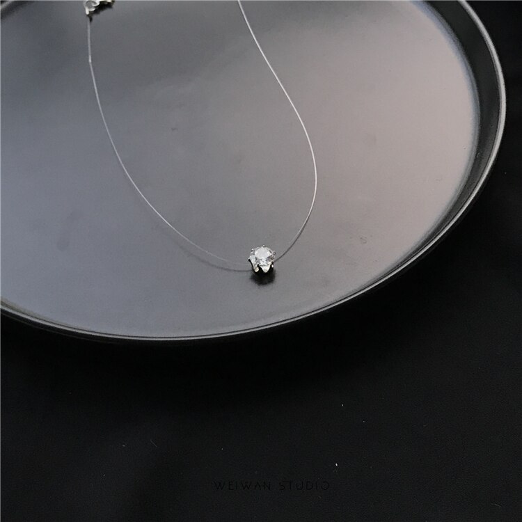 Square Imitation Pearl Crystal Zircon Power Necklaces Invisible Transparent Fishing Line Necklace Women: 1