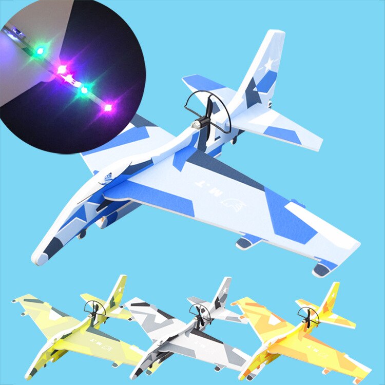 DIY Aircraft Assembled Electric Glider EPP Foam Hand Throwing Plane Flight Simulation Fighter with LED Toys for Children: Style B