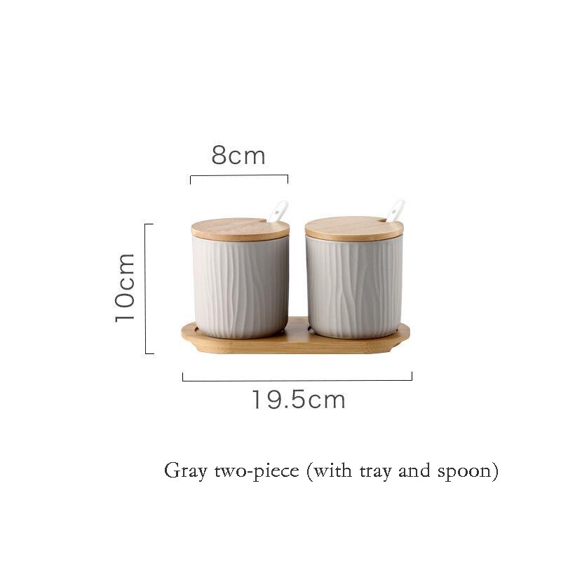 3 Pcs Nordic Keramische Kruiden Pot Met Houten Deksel En Lepel Opslag Container Kruiderij Potten Keramische Kruiden Rack Keuken Tool: 5