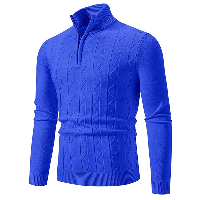 Automne quart de fermeture éclair pull hommes pull tricot à manches longues pull hommes hiver mince décontracté col roulé faux cou chandails