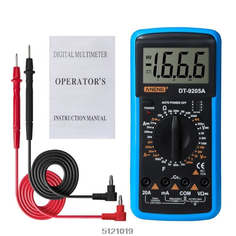 DT9205A multimètre numérique hFE AC testeur électrique à Diode Triode à courant alternatif: 9FF100565-BL