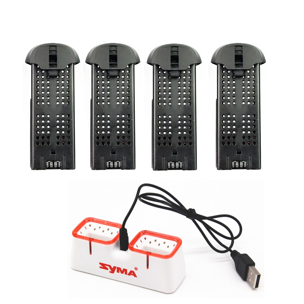 Syma-batería Lipo X22 / X22w Original para Dron, batería de 3,7 V y 400mAh con cargador, recambios de cargador, accesorios para cuadrirrotor RC, batería de 3,7 V y 400mAh: 4Black with Charger