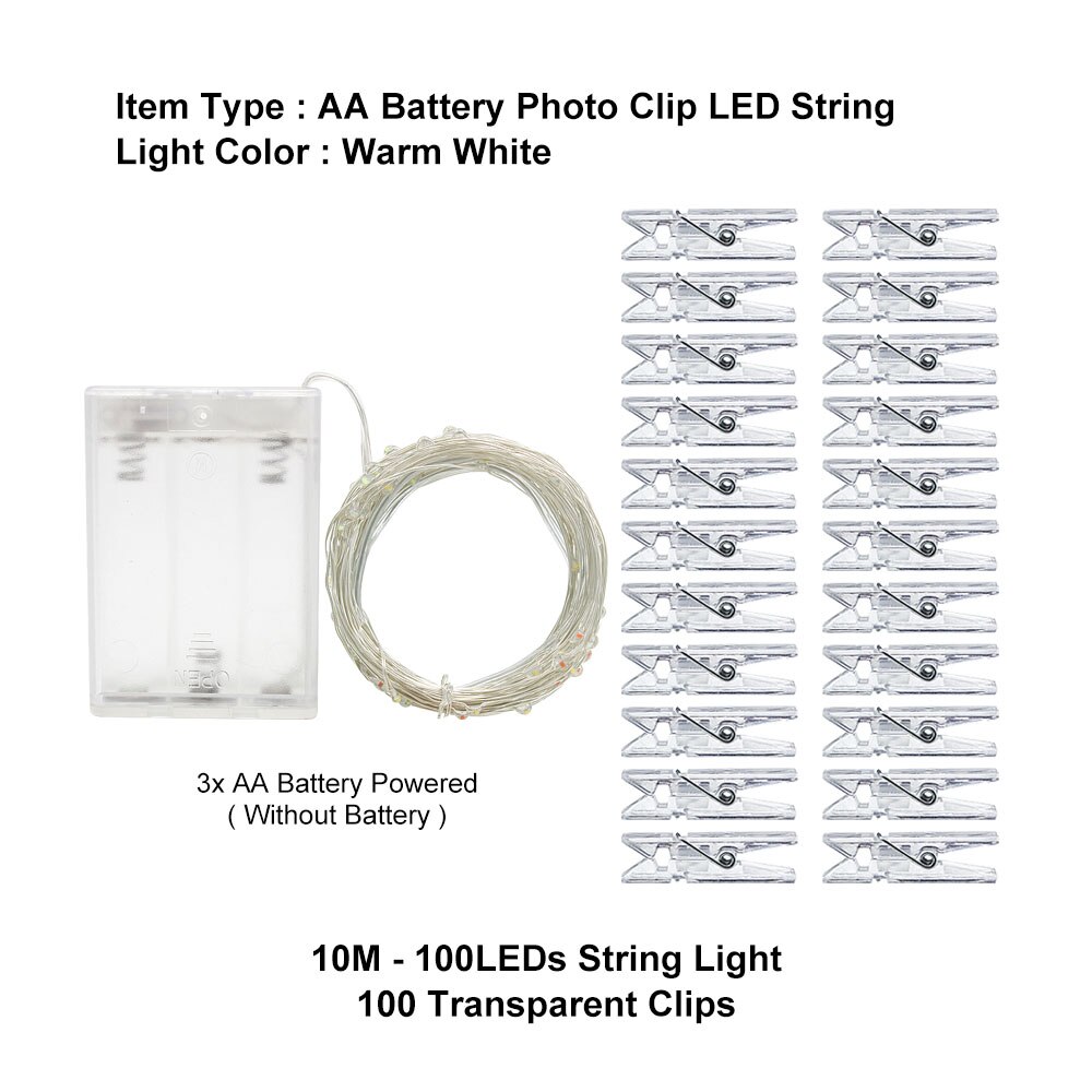2m 5m 10m LED Garland Photo clip string lights powered by Battery USB fairy light Wedding Party lighting Home Decoration