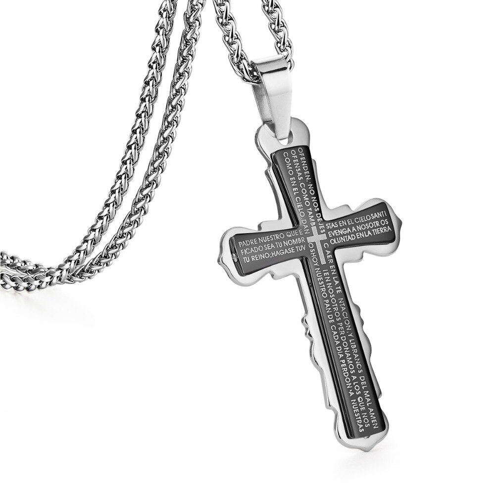 Collares y colgantes de doble capa con Cruz para hombres, Cadenas de Metal con cuerpo de acero inoxidable, joyería para niños, modelo MN209