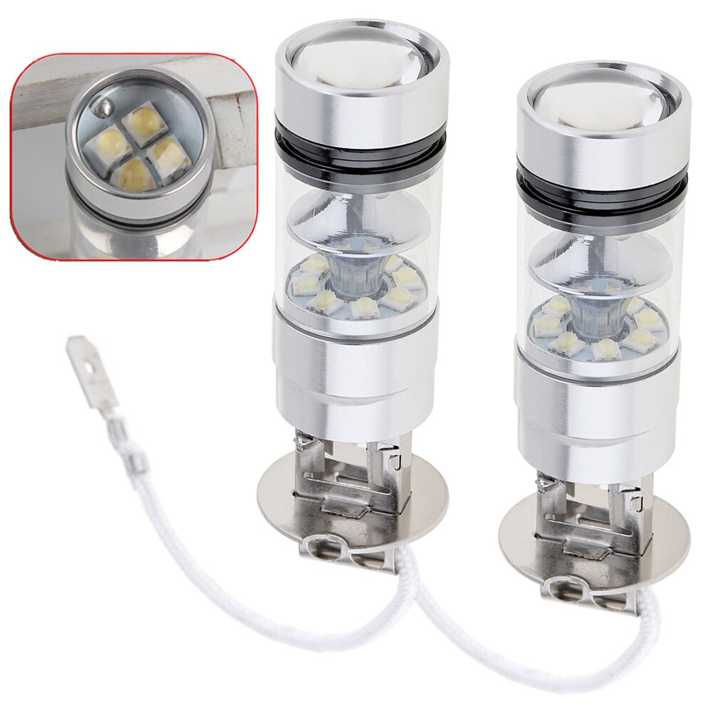 2Pcs H3 Led Mistlampen 100W Super Heldere Chips Auto Rijden Lamp 12/24V Wit 6000K Voor Snelle Levering